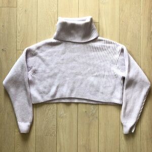Aritzia Babaton Guell Sweater Merino Wool Ribbed Crop in Iced Lavender Size S